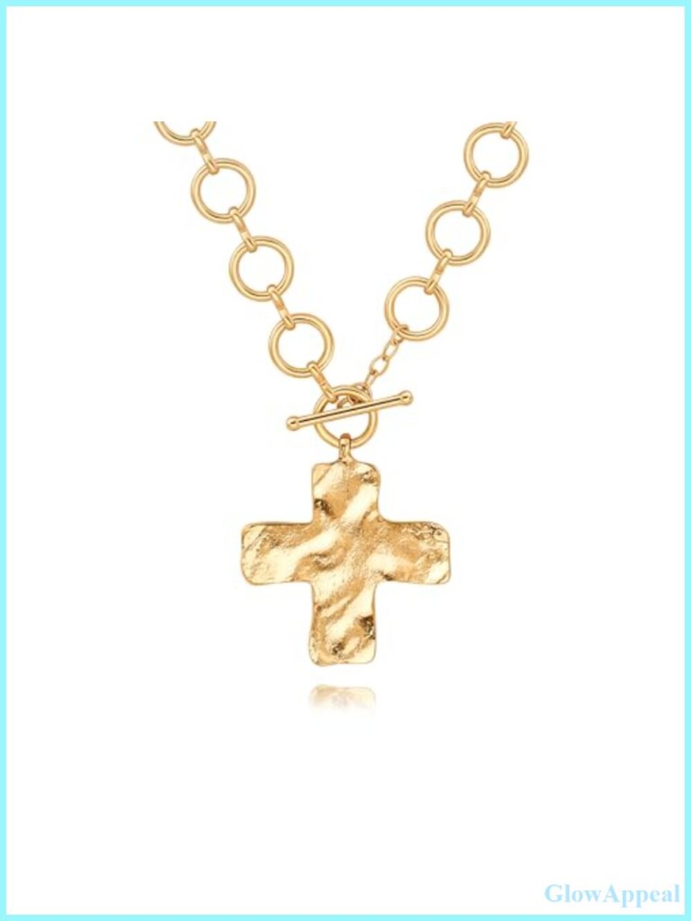 18k Gold Plated Chunky Cross Pendant Necklace Women Statement Toggle Chain